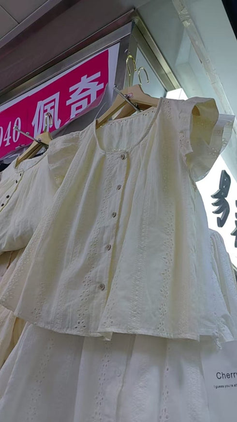 Summer Half Sleeves Hollow Out Embroider Tops